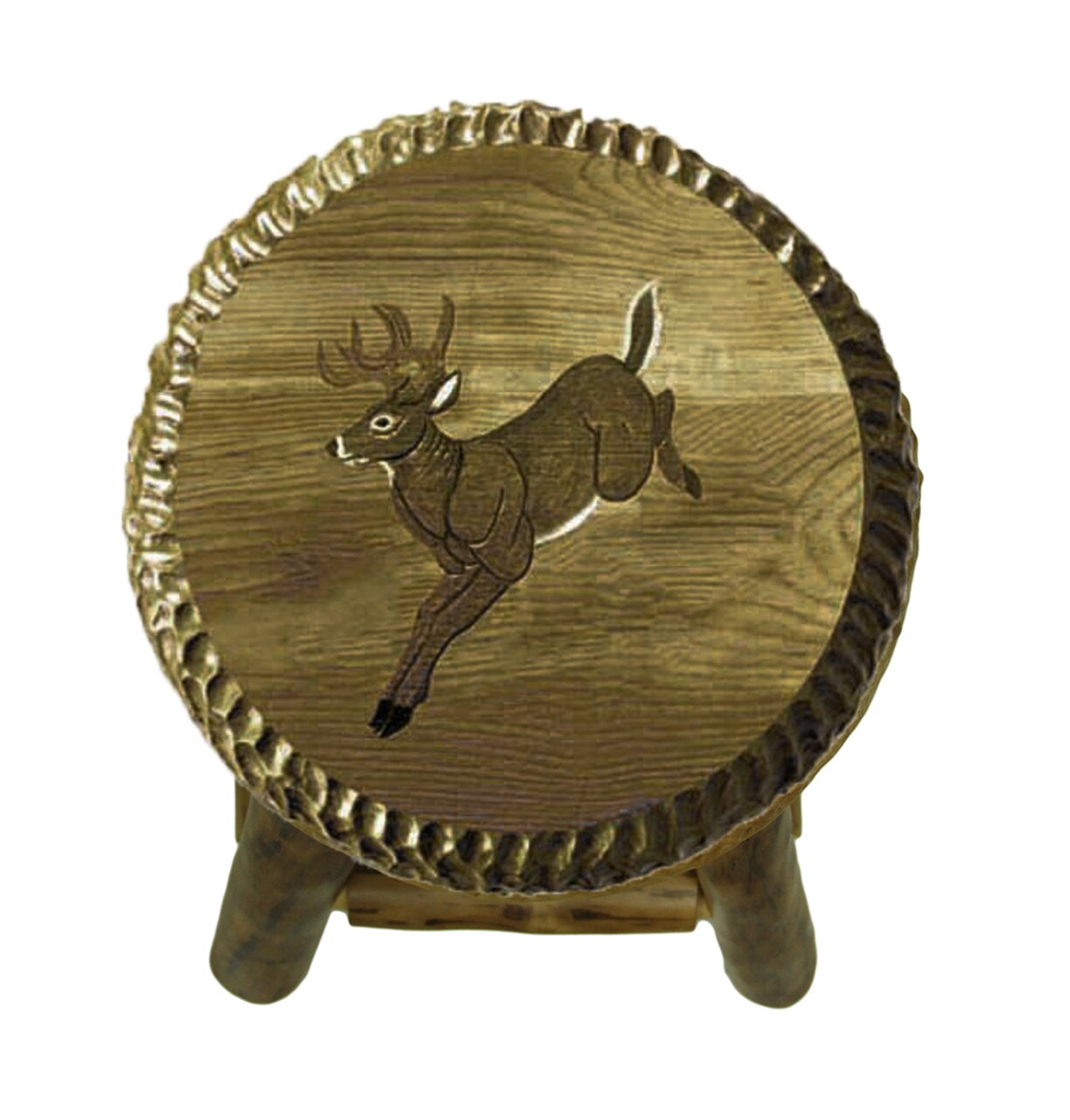 Rustic Handcrafted Wooden Carved Deer Bar Stool 30 in.